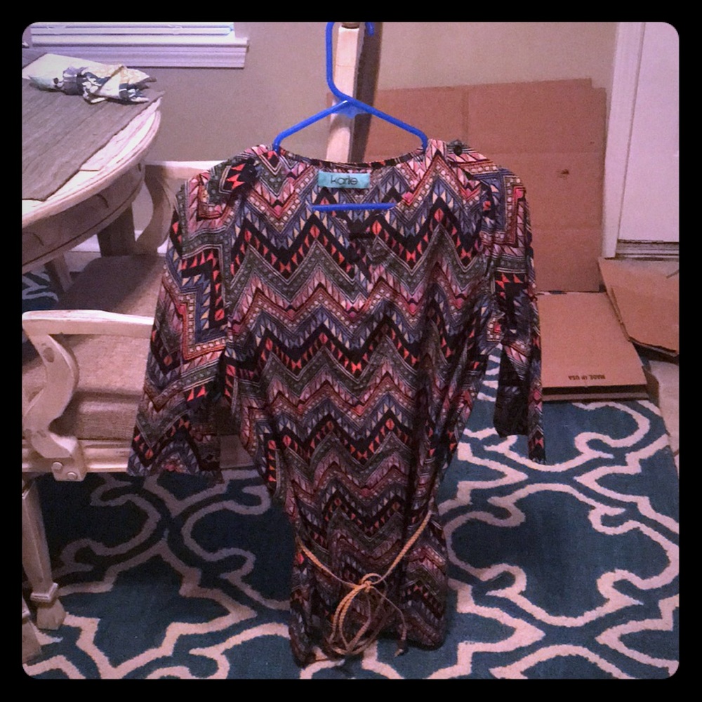 Karlie Print Dress w/ Brown Belt